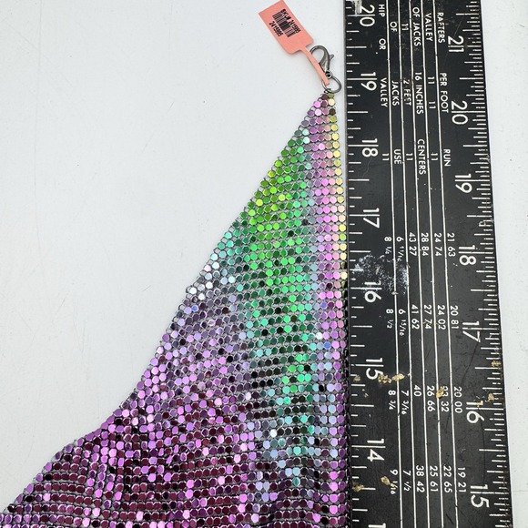 Lady Metal Triangle Scarf Necklace Choker Party Purple Shiny Bling Club Scarf - Picture 10 of 14